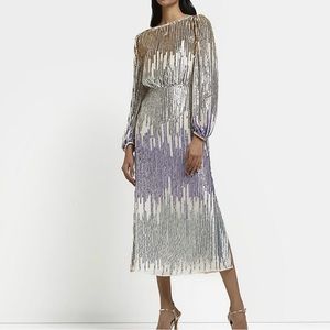 River island purple ombré purple sequin midi dress